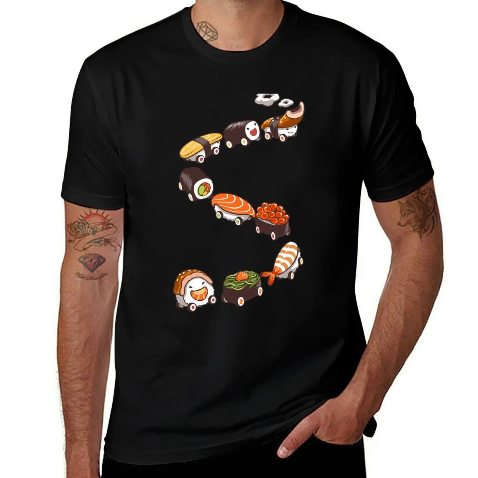 Camiseta Salmon, Ikura, Ebi, Tamago Nigiri Sushi Train, camiseta informal de algodón de manga corta a la moda