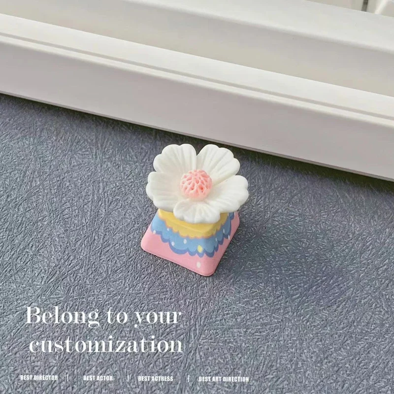 DIY Creative Pink Flower Keycaps Backlit Mechanical Keyboard Keycaps Handmade Custom Creative OEM Height Keycaps