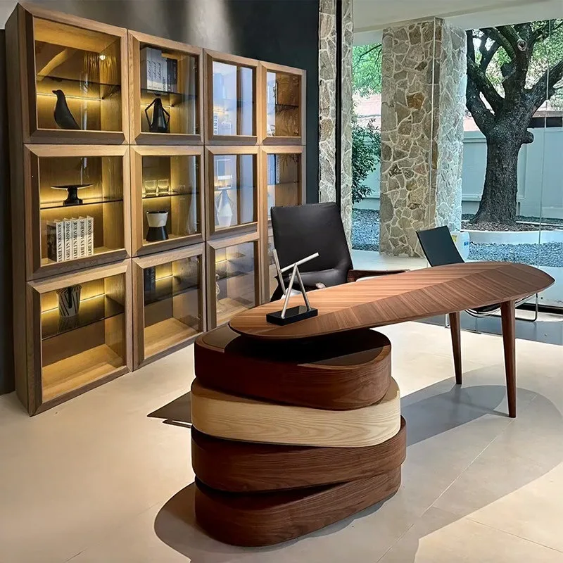 Modern Solid Wood Italian Simple Taipan Boss Table Walnut Color Book