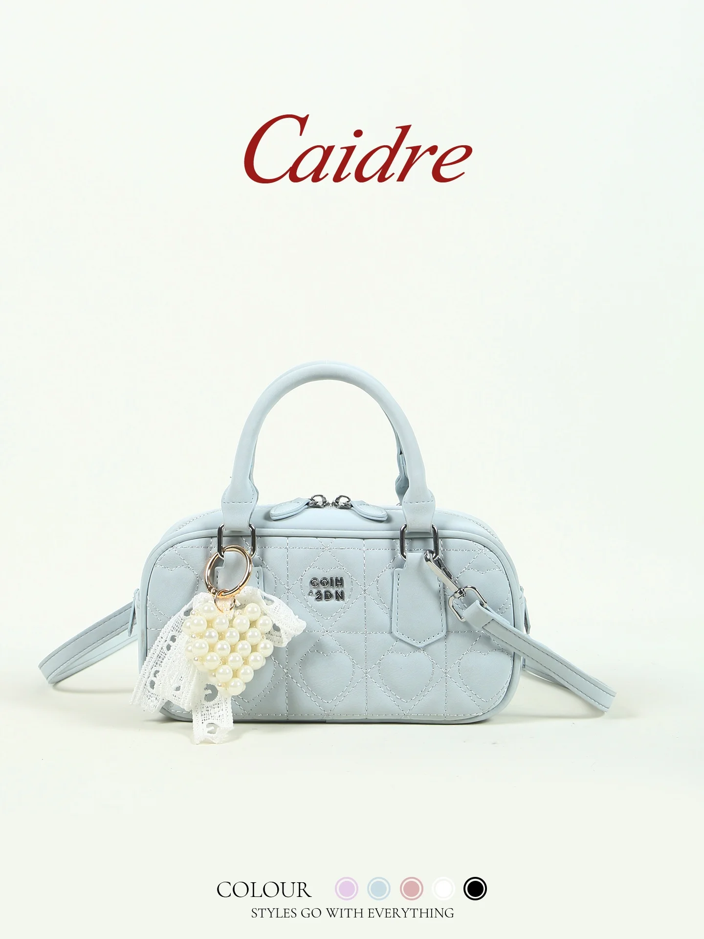 

Caidre Women's Embroidered Heart Shaped Clutch Bag Shoulder Crossbody Bag Handbag Stylish Korean Style Pure Color PU Leather