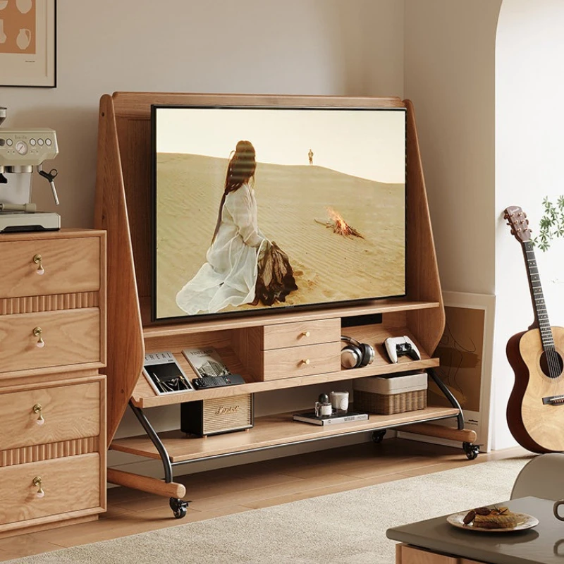 solid wood removable Tv cabinet multi-functional storage tv stand with wheels movable convenient meuble télé home furniture