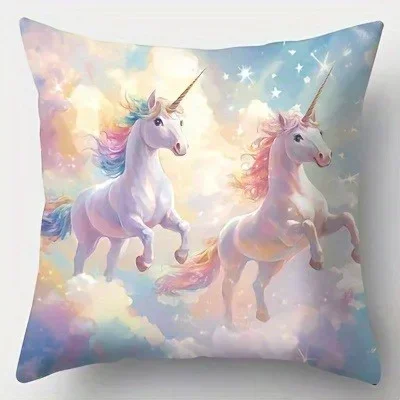 Dreamy Unicorn and Rainbow Cloud Throw Pillow Covers for Sofa Home Decor Aesthetic Fantasy Art18x18 inch