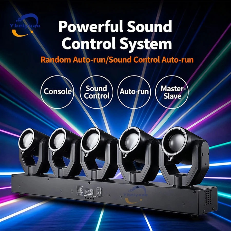 Faro mobile a LED da 180 W con 5 testine rotanti XY, luce da discoteca per DJ, controllo vocale DMX512, fascio RGBW + laser verde per feste, matrimoni, club, bar, Natale, illuminazione da palco