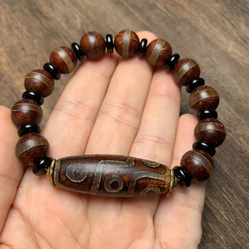 Natural Agate First-line Bead with Nine Eyes Bead Bracelet for Men and Women Retro Ethnic Bracelets