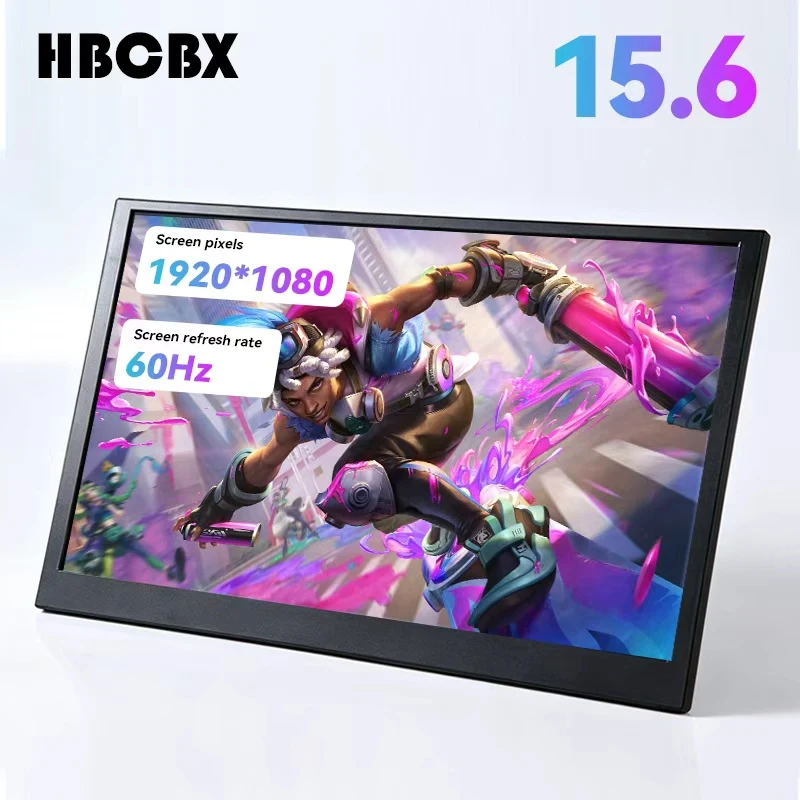HBCBX 15.6-inch Portable Monitor 100%sRGB IPS 1920x1080P 16:9 USB-C Mini HDMI Phone XBox PS4/5  Extend  Laptop Portable Monitor