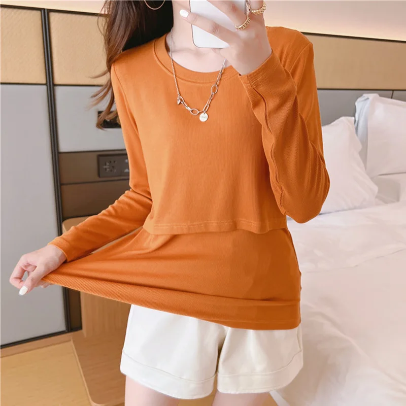 Fashoin Maternity Clothings Nursing Mom Shirt Long Sleeve Pregnant Shirt Spring and Autumn Plus Size Maternity Clothes