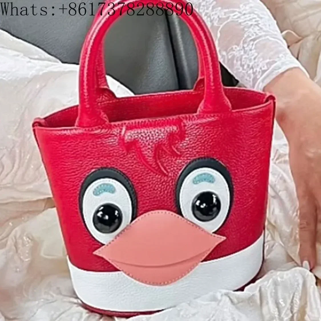 24 New Women's Bag Personalized Concave Shape Penguin Bucket Bag Spliced Contrast Color Bag