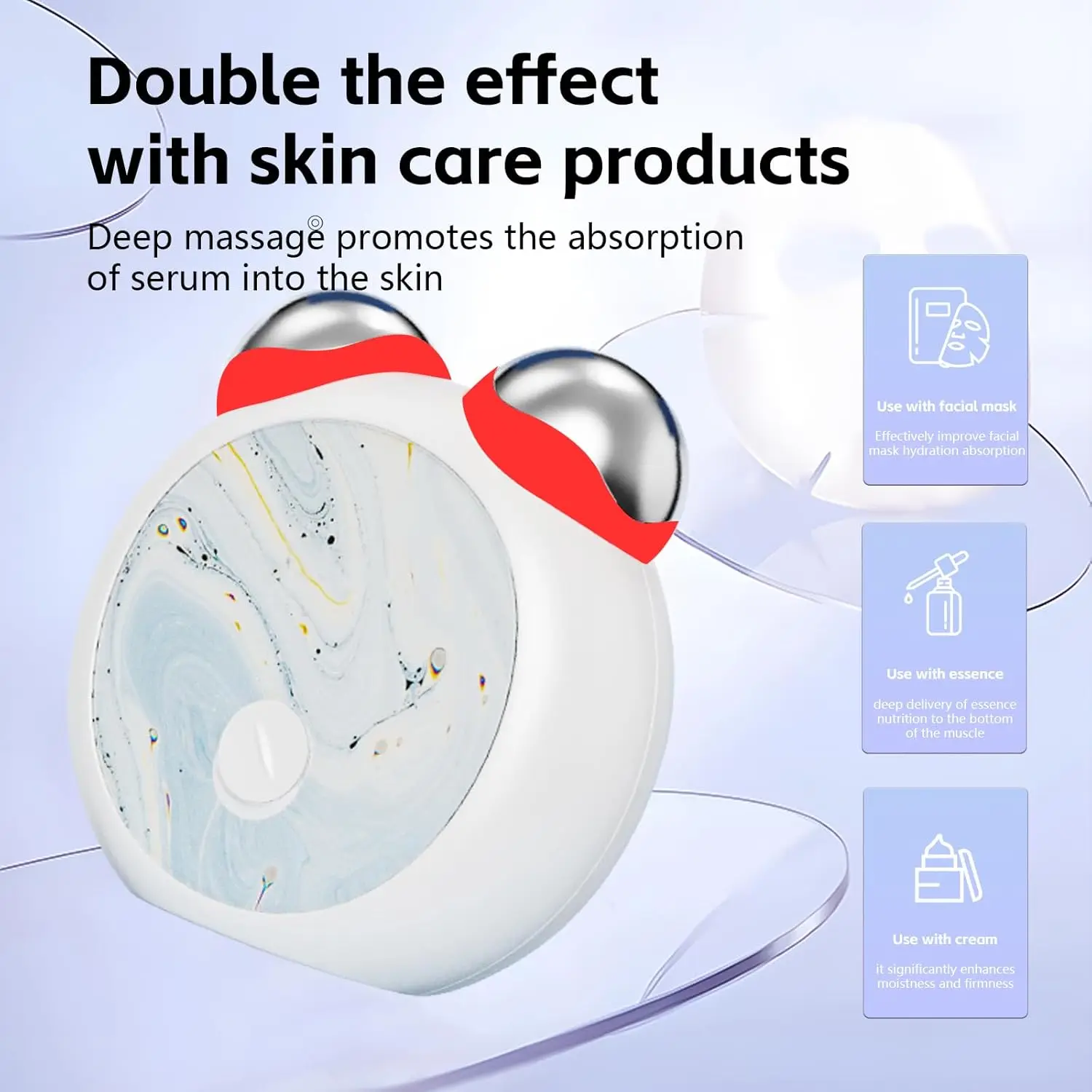 Mini appareil facial à microcourant, masseur de cou, lumière rouge et bleue, Double rouleau pour les lignes lumineuses et favorise l'absorption des soins de la peau