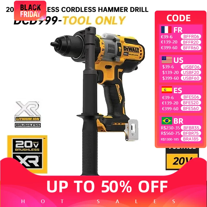 DEWALT DCD999 Brushless Cordless Hammer Drill/Driver 20V Flexvolt Advantage 2000RPM Impact Drill Brushless Motor Power Tools