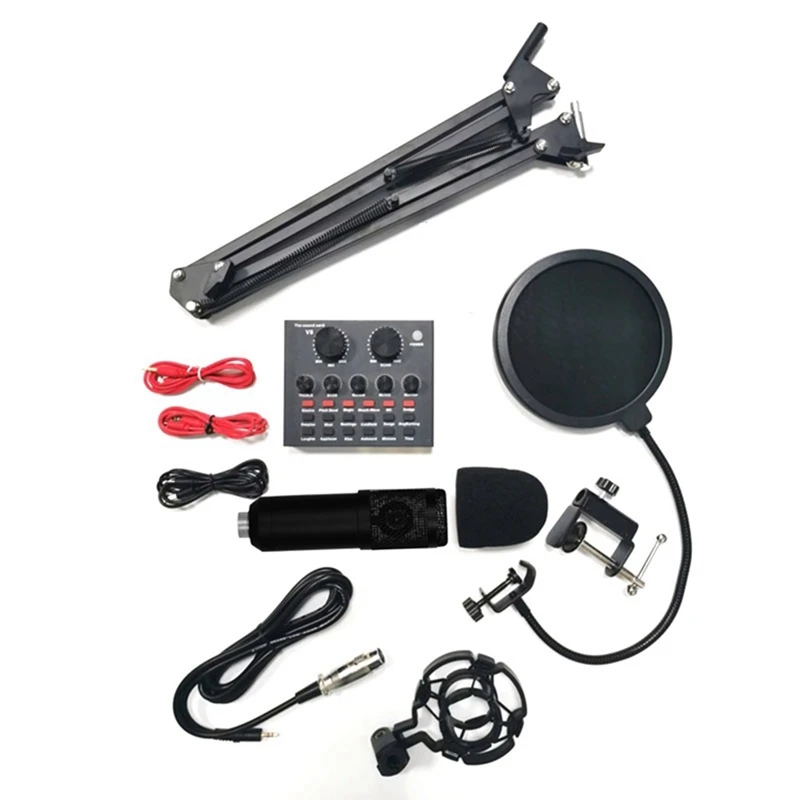 BM800 Condenser Microphone V8 Sound Card Mixer Live Broadcast Recording Set Mic Phone K Song Computer Karaoke Sing