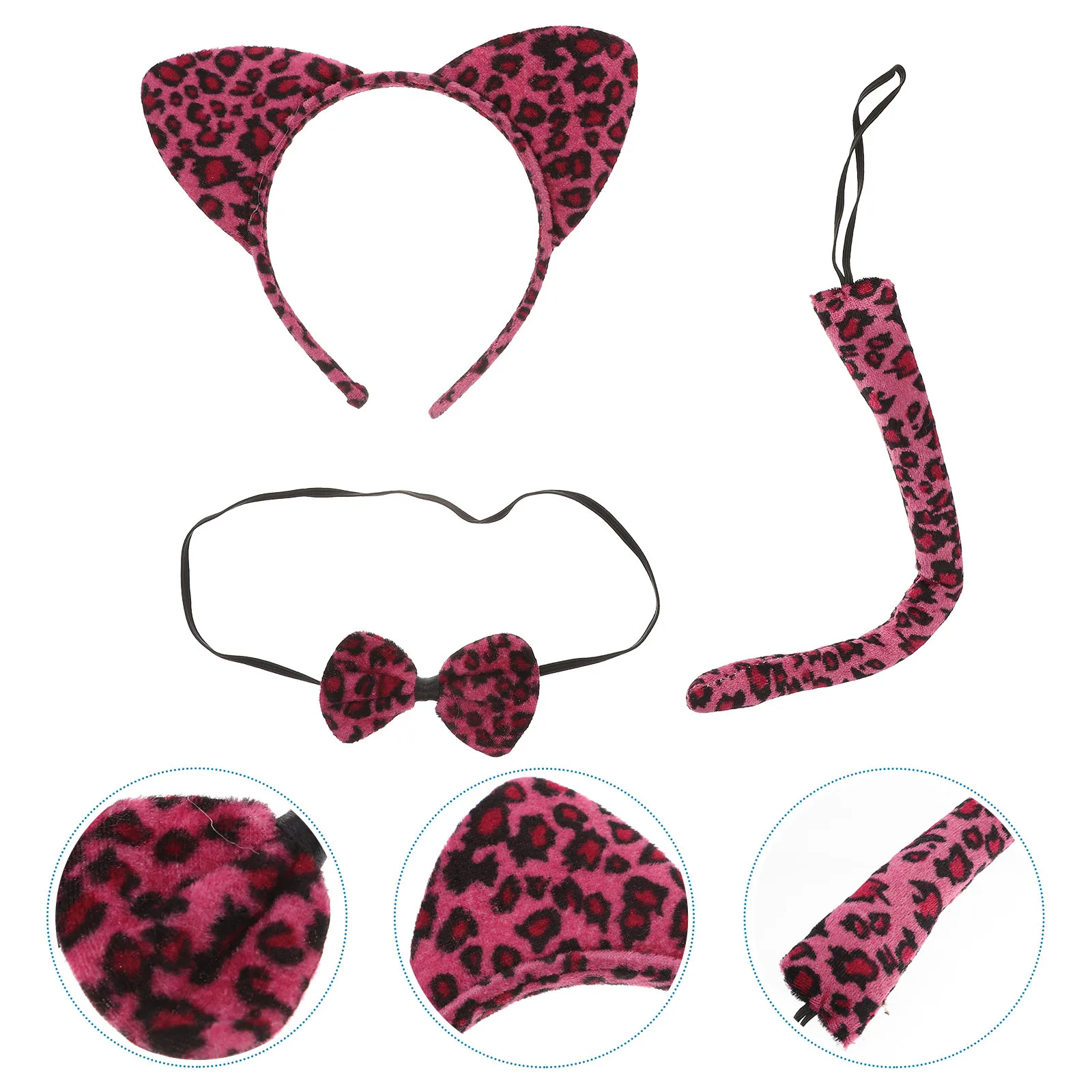 

3 Pcs Girl Cartoon Headband Set Tails Leopard Ears Accessories Cat Costumes for