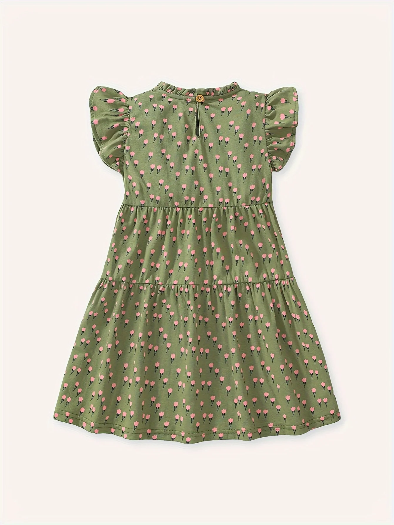KaLa KaLa Doce Meninas 100% Algodão Flor Estampa Flutter Trim Vestido Vestidos Bonitos Roupas de Verão Para Festa Presente Ao Ar Livre