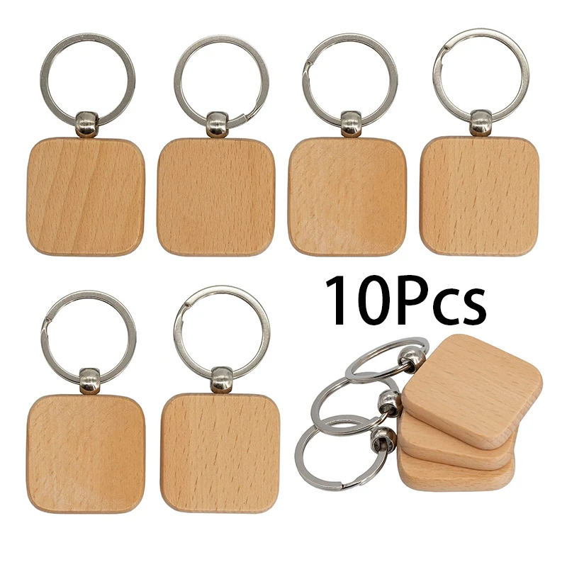 10Pcs Beech Keychain Wooden Pendant Wood Key Chain Small Gift