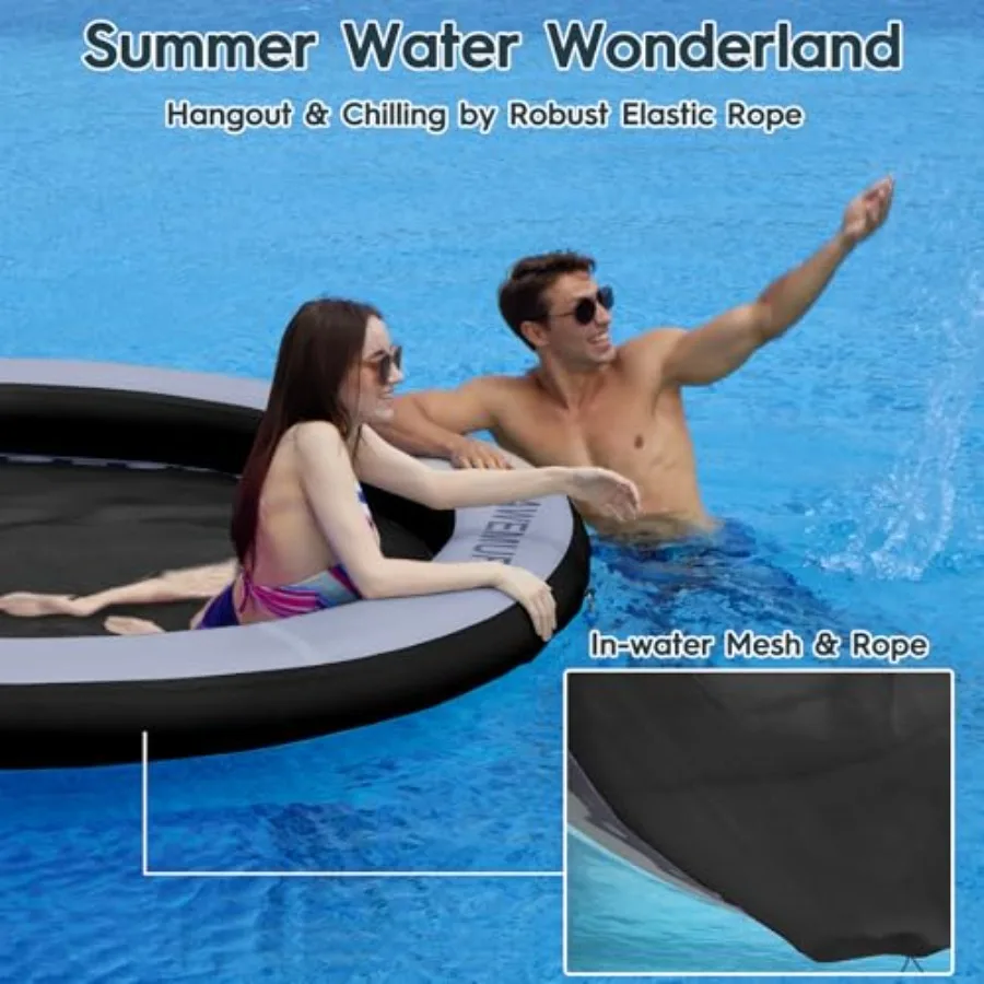 Hamaca Acuática de 8 Pies, Anillo Flotante Redondo de 8 Pulgadas de Grosor con Malla, Flotadores para Lago para Adultos, Colchoneta Flotante Circular Resistente para Piscina Inflable
