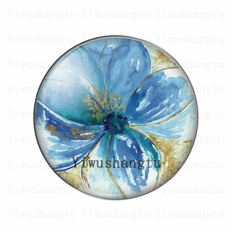 Blue Painted flowers landscape painting Light idle lovely12mm/20mm/25mm/30mm photo glass cabochon demo flat back Making findings