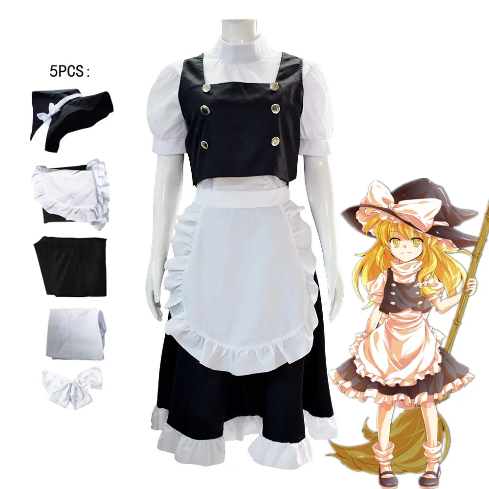 Game Kirisame Marisa Touhou Project，Project Shrine Maiden Cosplay Costume Wig Anime Gensokyo Magician Maid Uniform Halloween Set