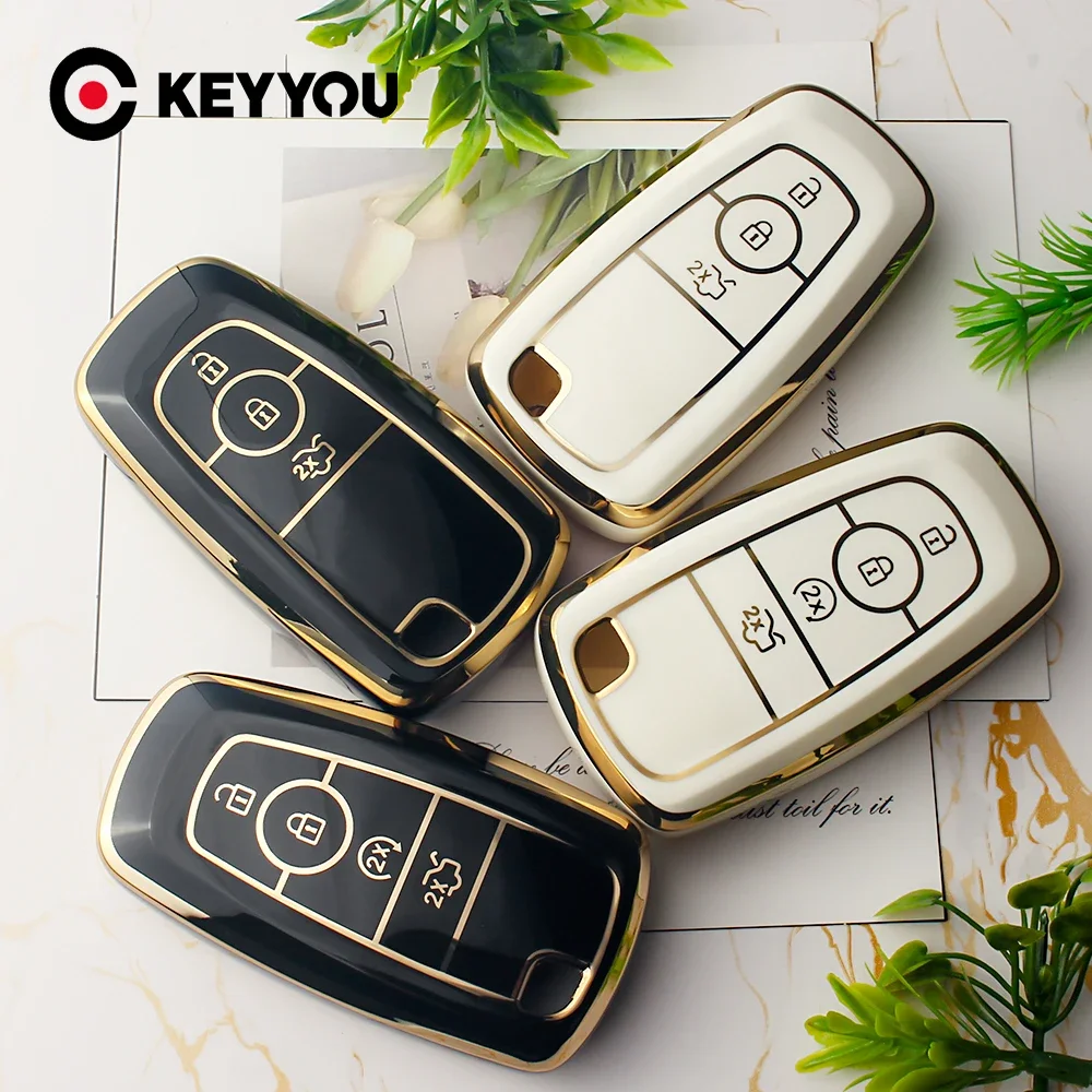 KEYYOU For Ford Fusion Mustang Explorer F150 F250 F350 EcoSport Edge S-MAX Ranger Lincoln Mondeo 3/4/5 Button TPU Car Key Case