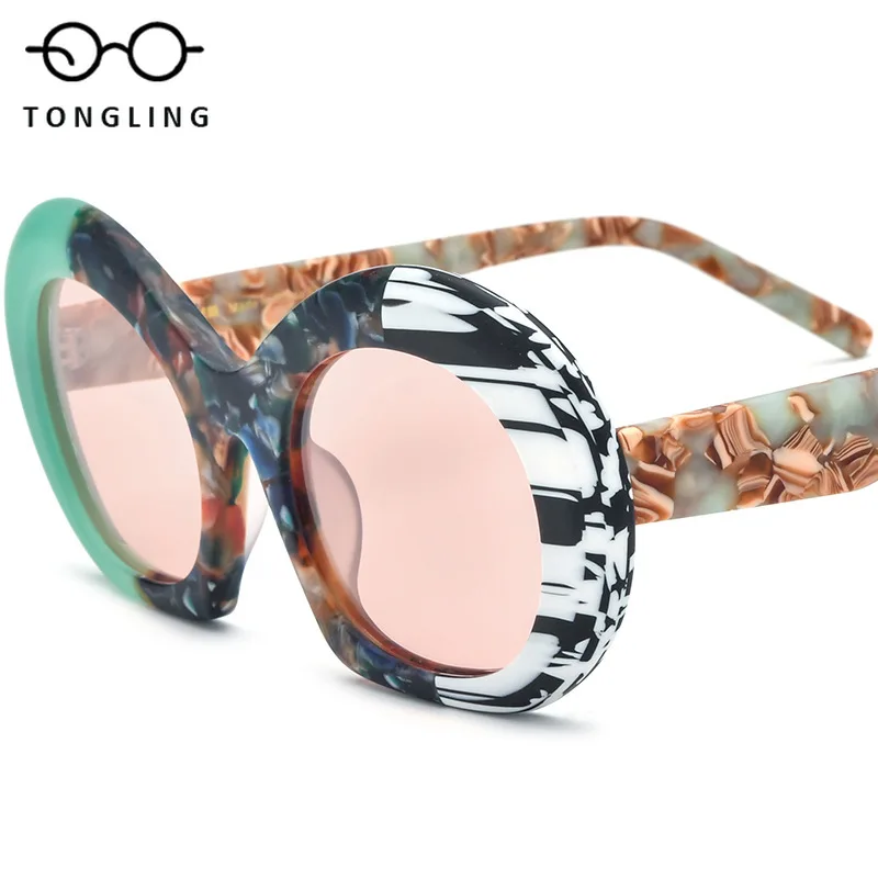2025 New fashion color match frosted acetate cat eyes for men and women universal thick frame multi-color driving sunglasses