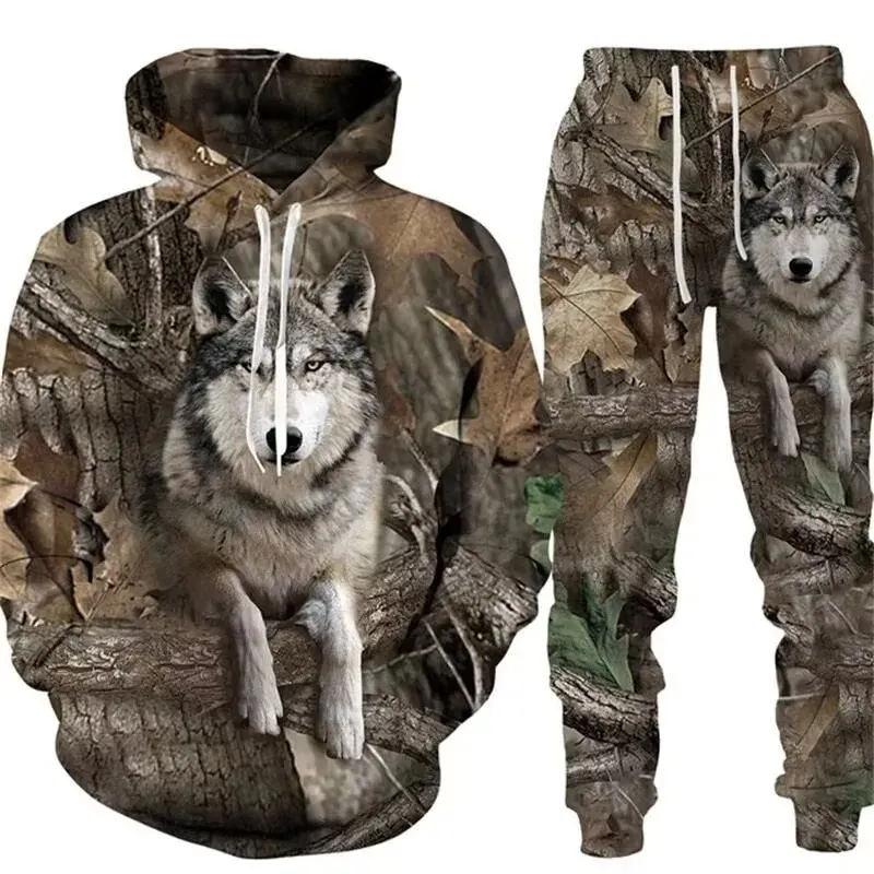 Sudadera con capucha de animales para hombre, chándal informal 3D de moda, conjunto de 2 piezas, ropa deportiva, novedad de 2023