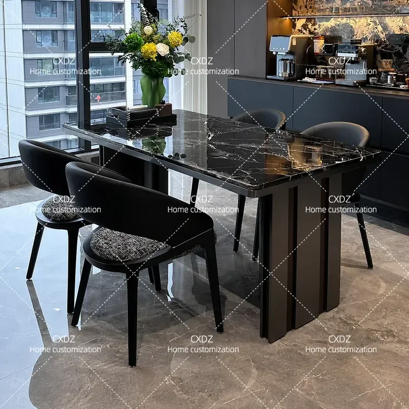 Light luxury high-end marble dining table Italian modern simple household dining table and chair combination small apartment