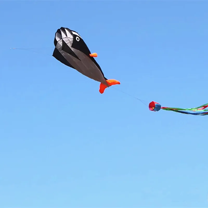 2.2m Large Whale/Dolphin Kite Single Line Long Tail Soft Kite Easy To Fly 100 Meter Kite Line Plastic Flying Toy