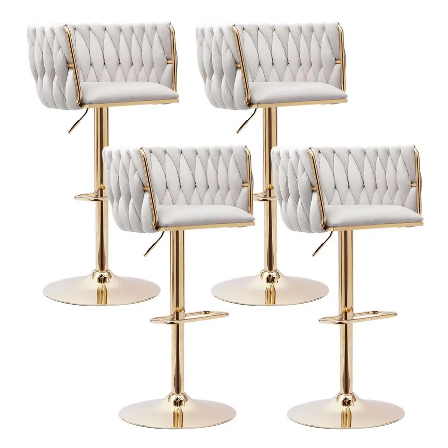 

Velvet Bar Stools Set of 4 Modern Adjustable Swivel Counter Height Chairs with Woven Back, Gold Metal Leg amp Base Bar Chair fo