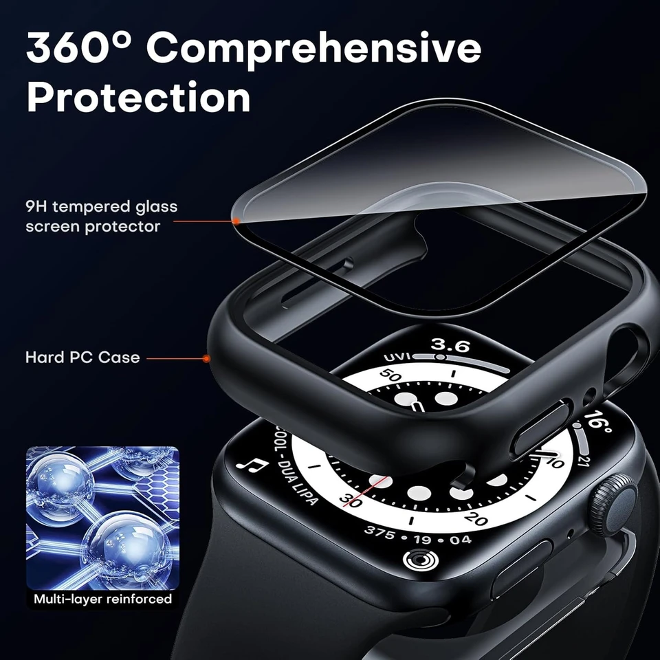 Vidrio templado + Estuche para Apple Watch 46mm 44mm 45mm 41mm 40mm 42mm Protector de pantalla para iwatch series 10 9 8 7 6 SE 5 Accesorios 2