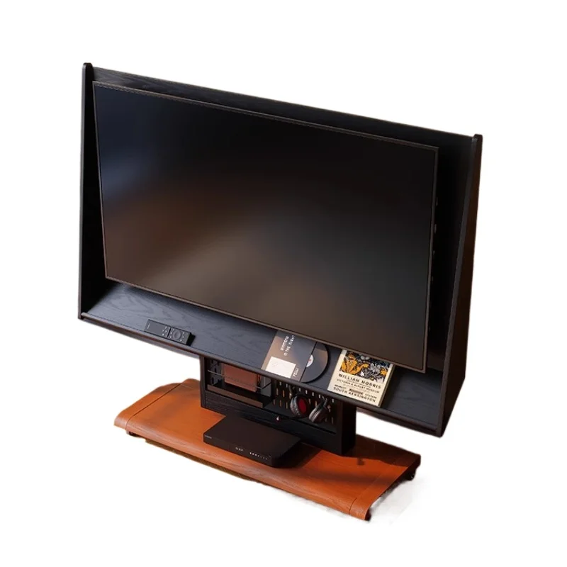 

Removable solid wood TV bracket, retro living room ash wood medium ancient style floor-to-ceiling TV cart