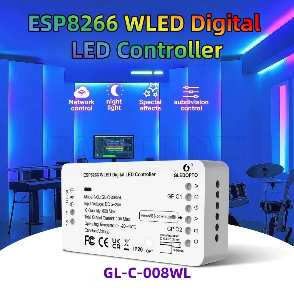 

GLEDOPTO GL-C-008WL DIY WiFi WLED LED Strip Controller Smart Light 100 Dynamic Lighting Mode 800 IC WS2812b WS2811 SK6812 Strip