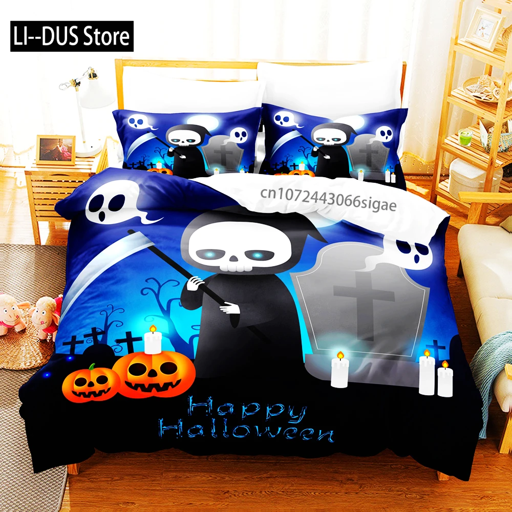 

3/4pcs Halloween Bedding Set Featuring JackOLanterns Ghosts Wizard Hats Skulls Duvet Cover Ignite The Spirit Of The Season