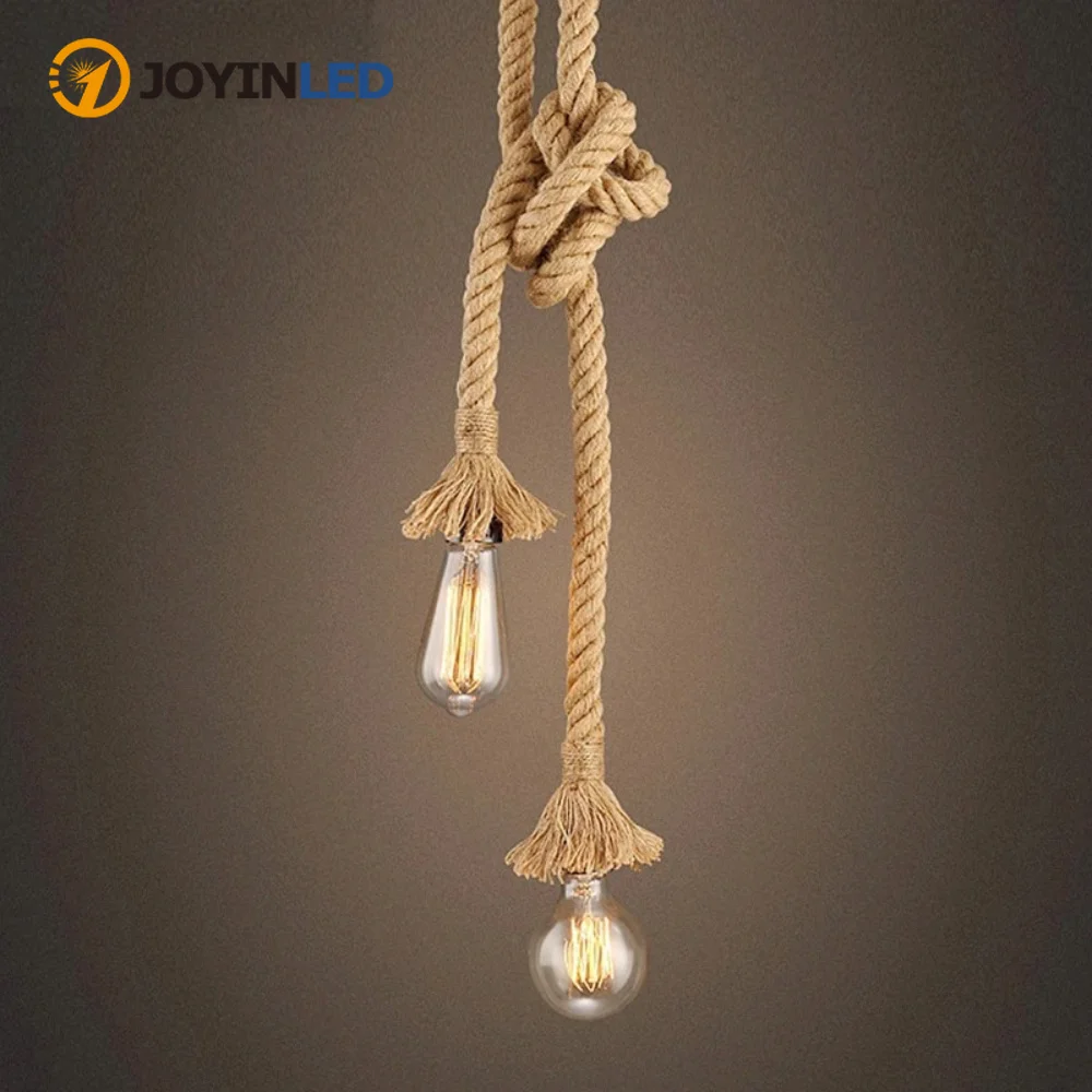 JOYINLED Vintage Hemp Rope Chandelier E27 Hanging Ceiling Light Fixture Retro Industrial Pendant Lamp for Dining Room Restaurant