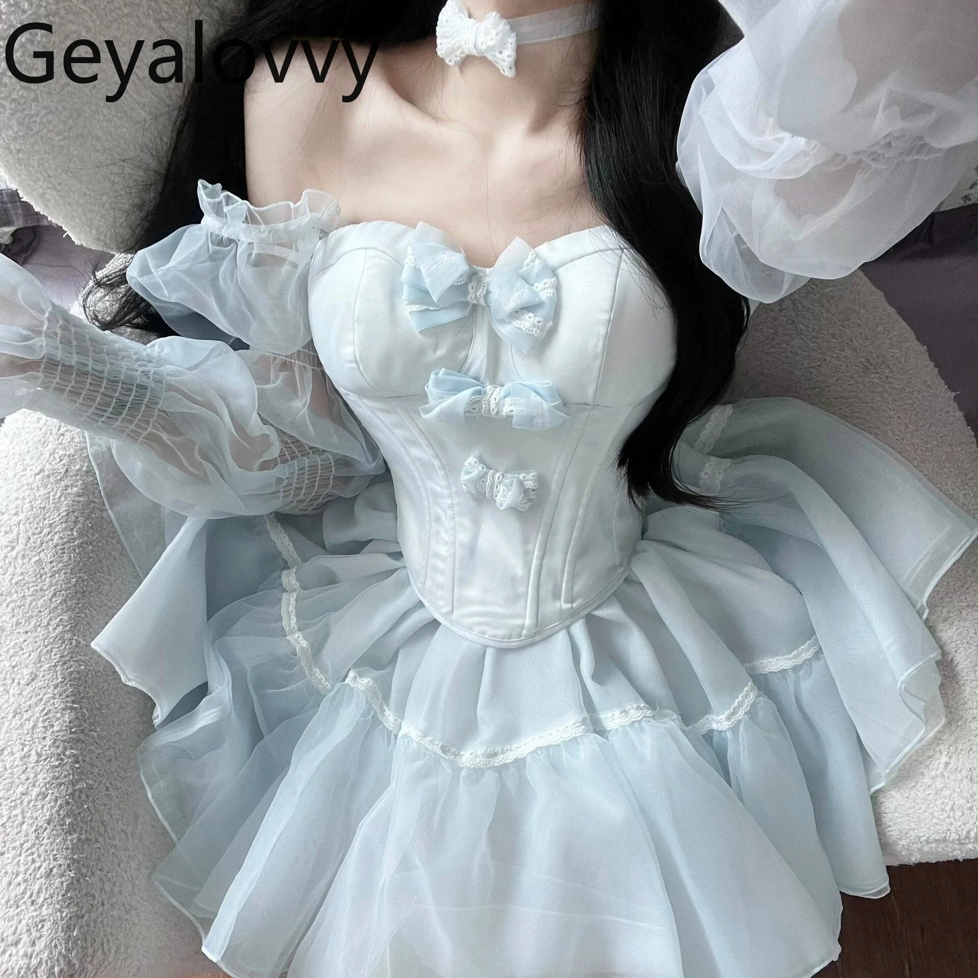 

Birthday Dresses Sweet Cute Tube Top and Skirt Set for Women 2025 New Summer Girl Ball Gown Puffy Princess Short Dress