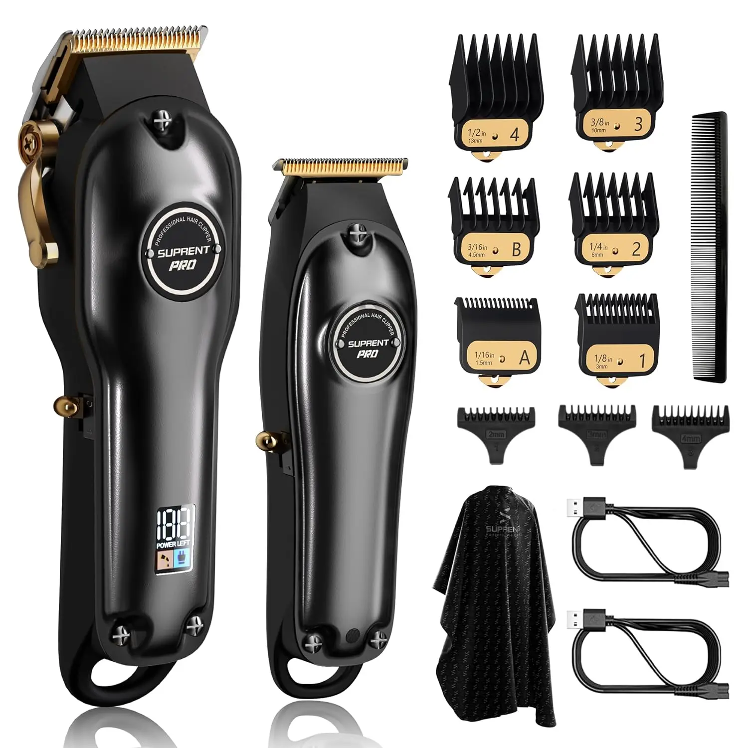 

Professional Cordless Hair Clippers for Men with LED Display, T-Blade Trimmer Combo Kit - Black