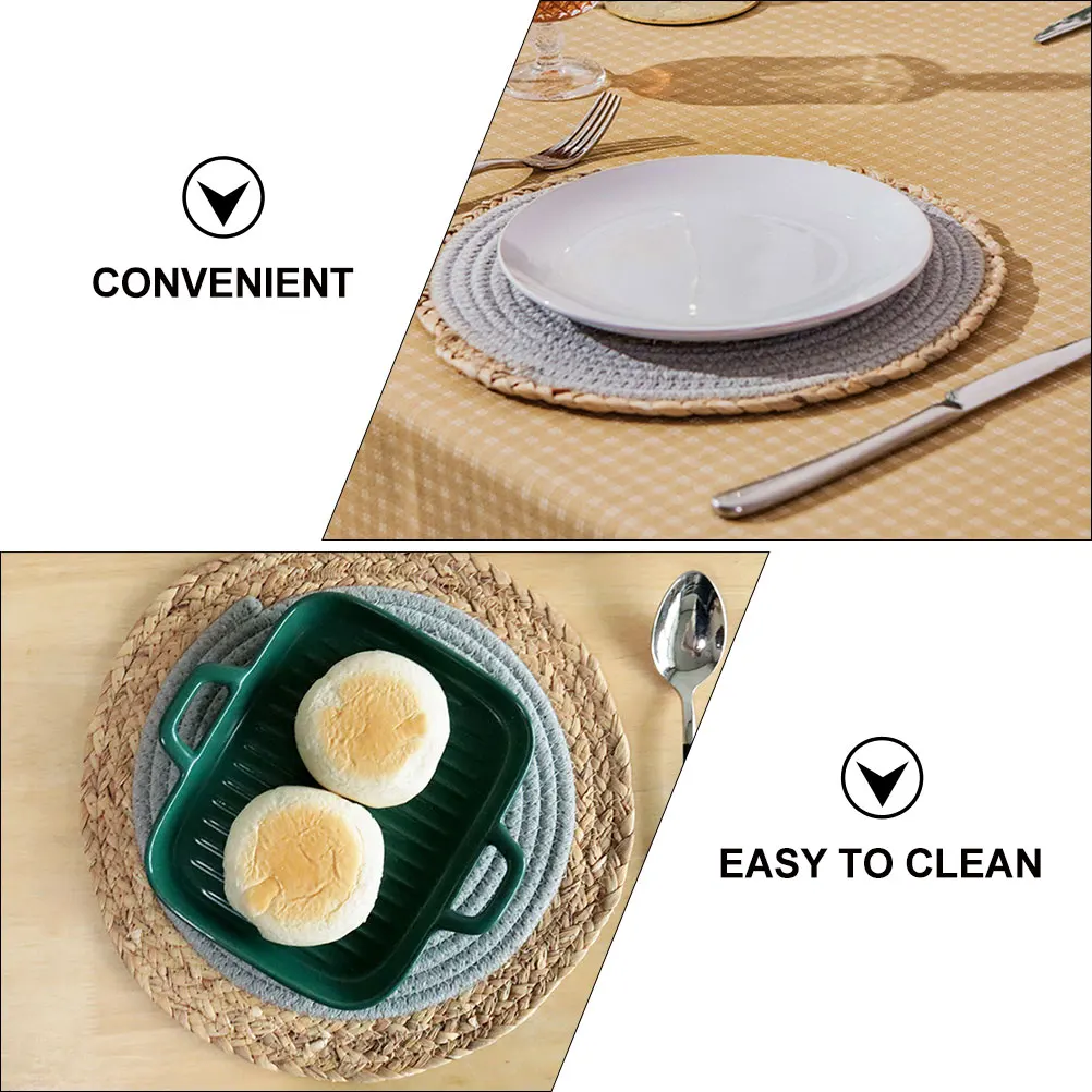 

2pcs Round Straw Placemat Woven Heat Resistant Table Mat Insulated Bowl Coaster Anti-Scald Kitchen Mat Desktop Coaster