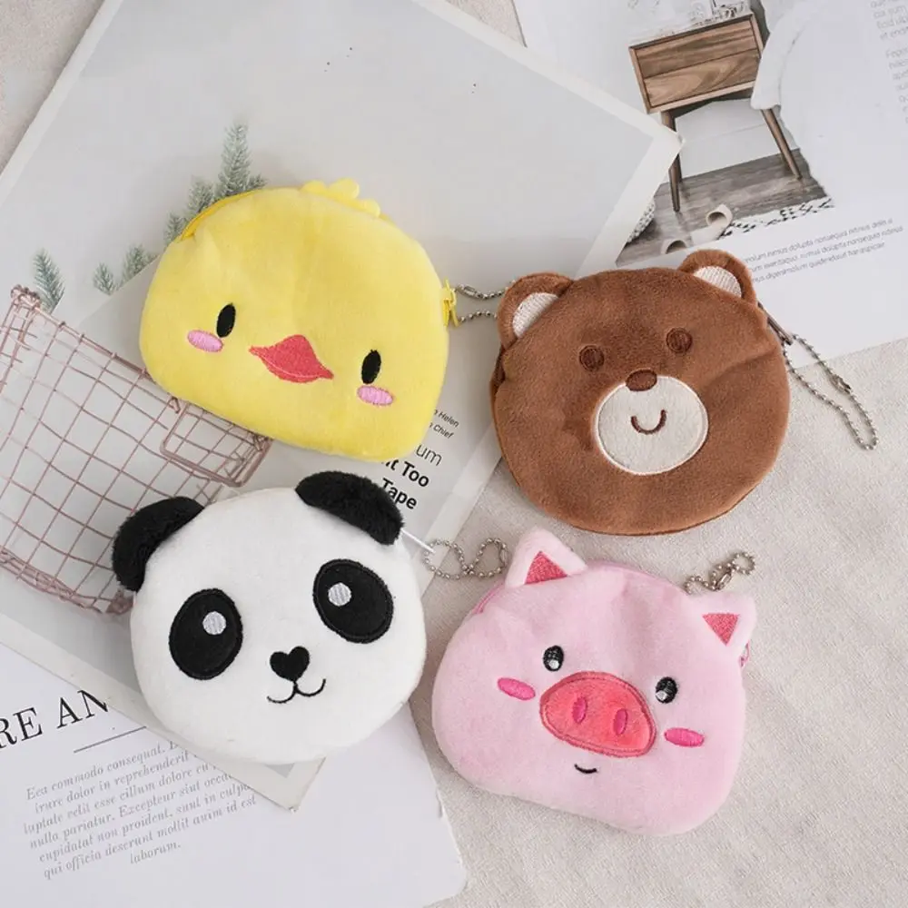 Monedero de felpa con Panda de dibujos animados para mujer, bolsa de almacenamiento con dibujos de oso y cerdo, bolsa de almacenamiento para auriculares, bolsa de felpa para auriculares