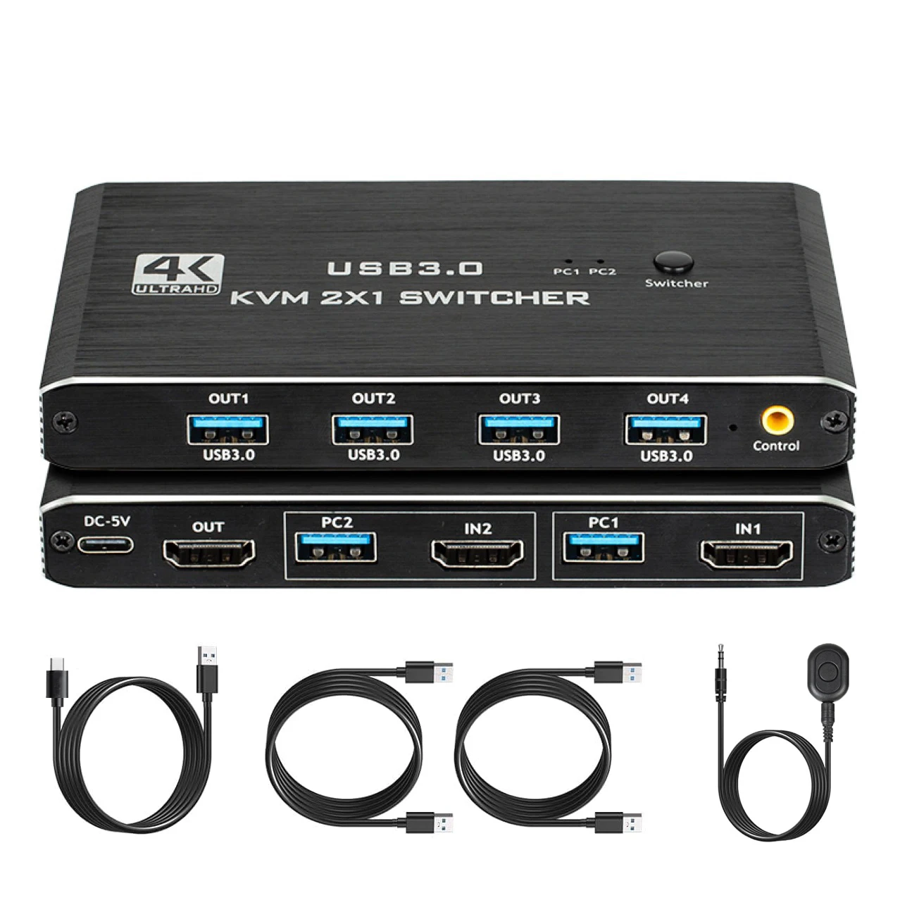 USB 3.0 KVM 4K@60Hz HDMI-compatible 2x1 Switch Box for 2 Computers Share One Monitor and 4 USB Devices for Keybord Mouse Printer