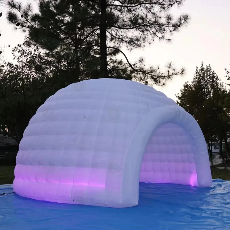 RGB Light Strip Spherical Dome Shelter, Portable White Oxford Igloo Event Pavilion