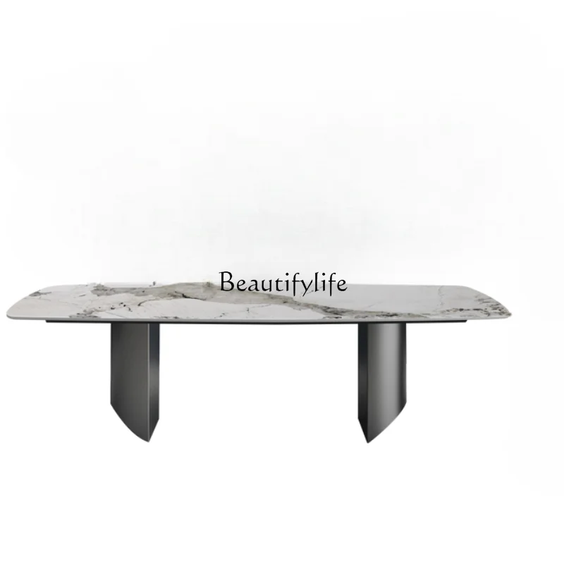 

Italian Minimalist Stone Plate Dining Table Rectangular Light Luxury Nordic Marble Dining Table