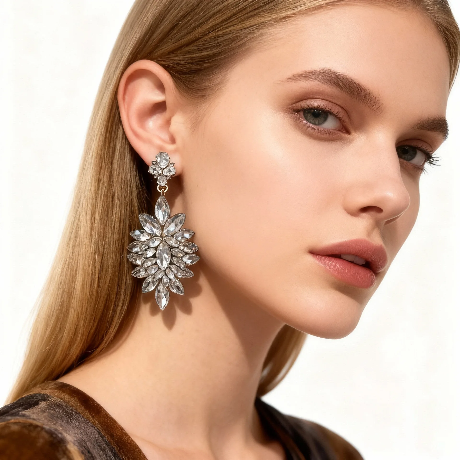 Fashion and elegance alloy diamond-encrusted high-end earrings, femininity rhinestone dinner earrings, cross-border wholesale