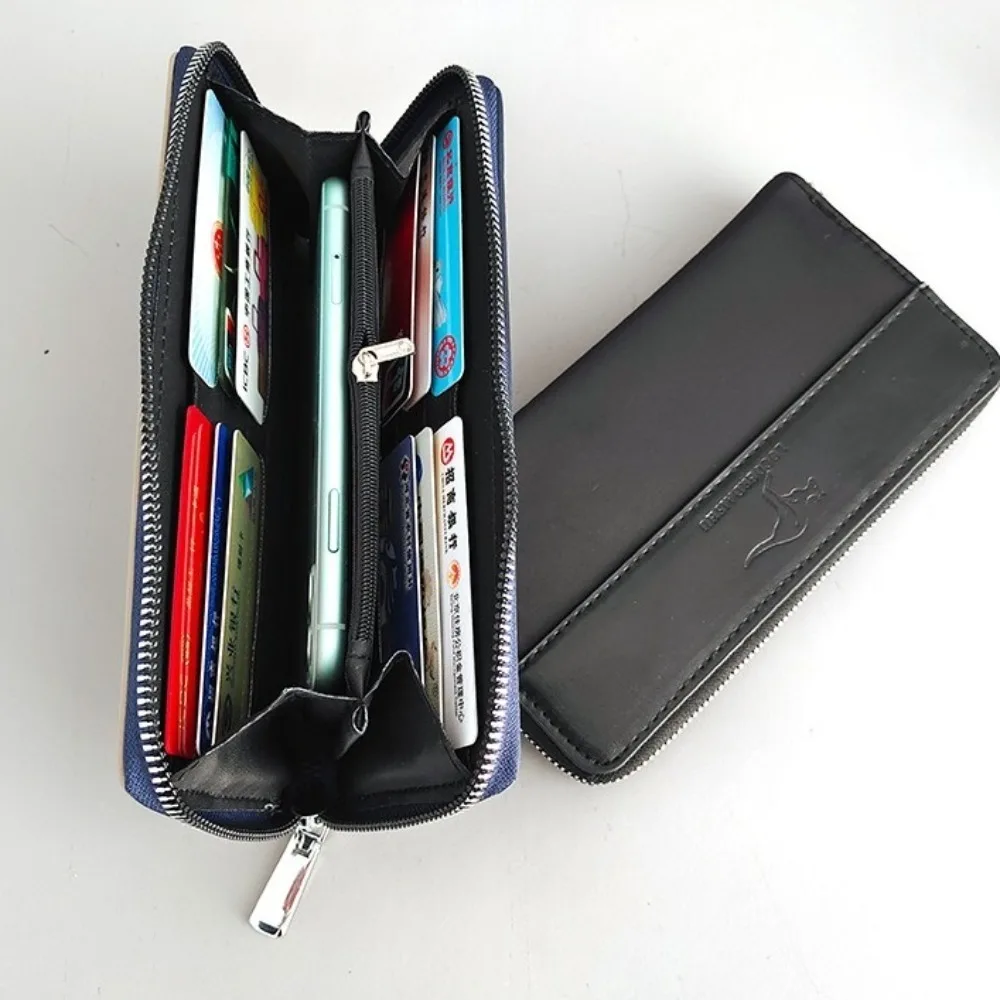 New Zipper Long Wallet Large Capacity PU Clutch Bag Multi Card Double Layer Phone Bag Gift