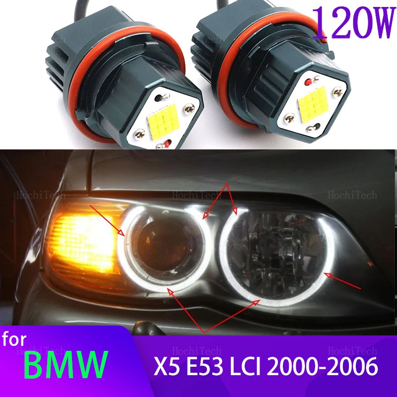 

Angel Eyes Marker Light Bulbs Bright Headlights Replacement For BMW X5 series E53 2000-2006 Daytime light 120W 6000K White DRL