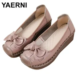 New Cowhide Slope Heel Women's Shoes Comfort Mother's Shoes Soft Sole Genuine Leather Shallow Mouth Women's Shoes