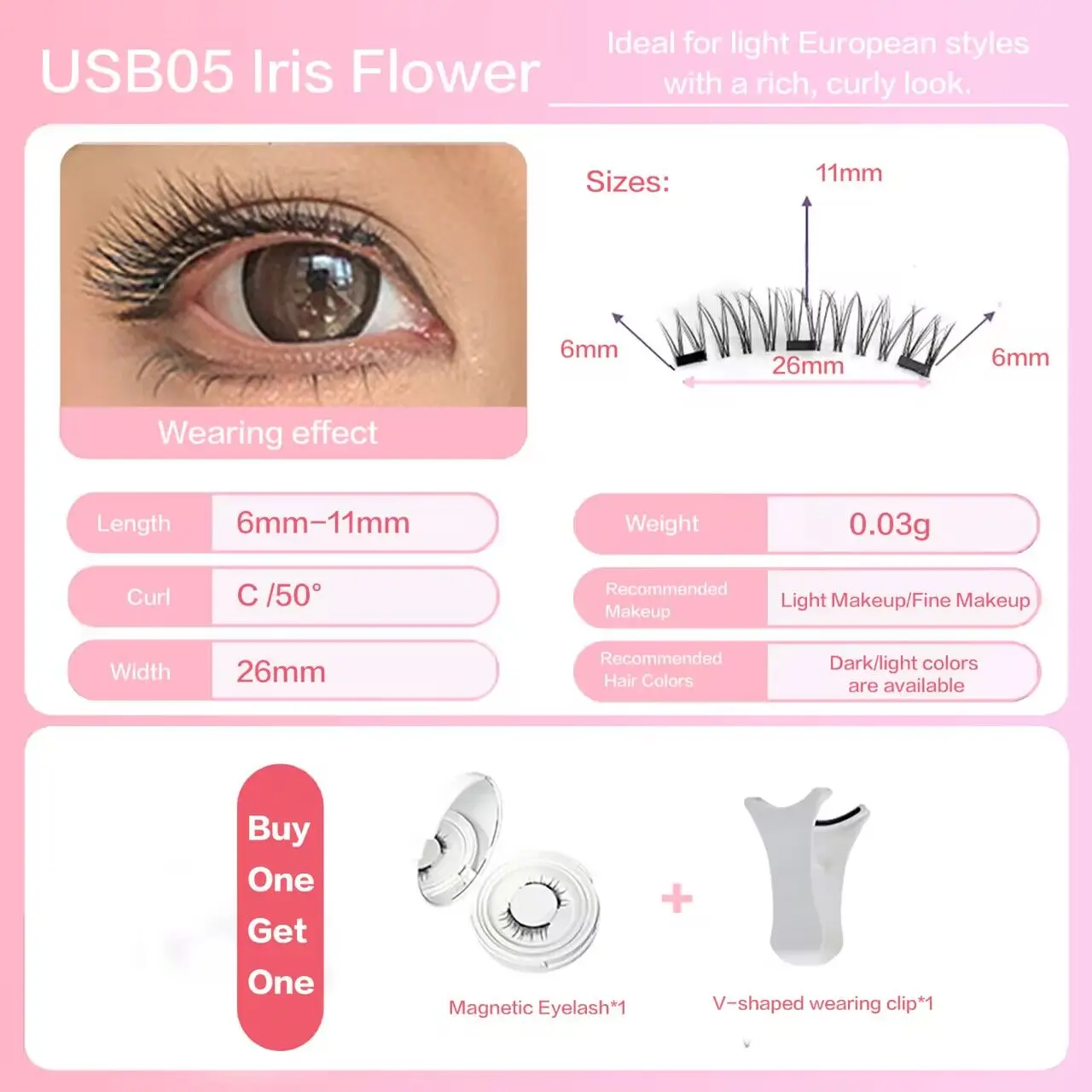 PRAECLARUS Iris Flower 2Pairs Reusable Magnetic Lashes No Glue Needed Professional Premium 3D Sot Magnetic Eyelash 3-Step Press