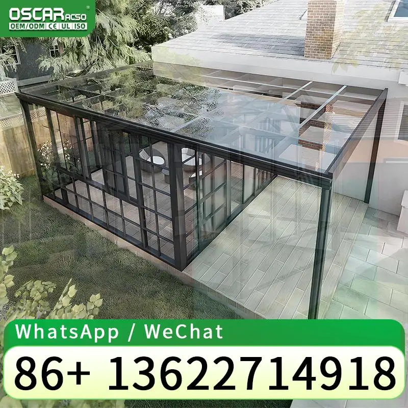 High grade Double tempered Low E Glass Modern Triangle Retractable Outdoor Roof for Patio Garden Balcony sunroom