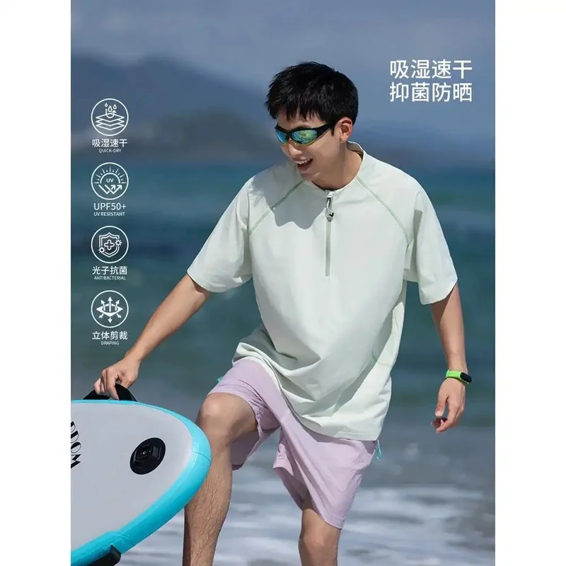 chemise-de-sport-a-manches-courtes-pour-homme-fermeture-eclair-protection-uv-sechage-rapide-respirante-legere-pour-la-course-a-pied-le-jogging-l'entrainement-vetements-decontractes
