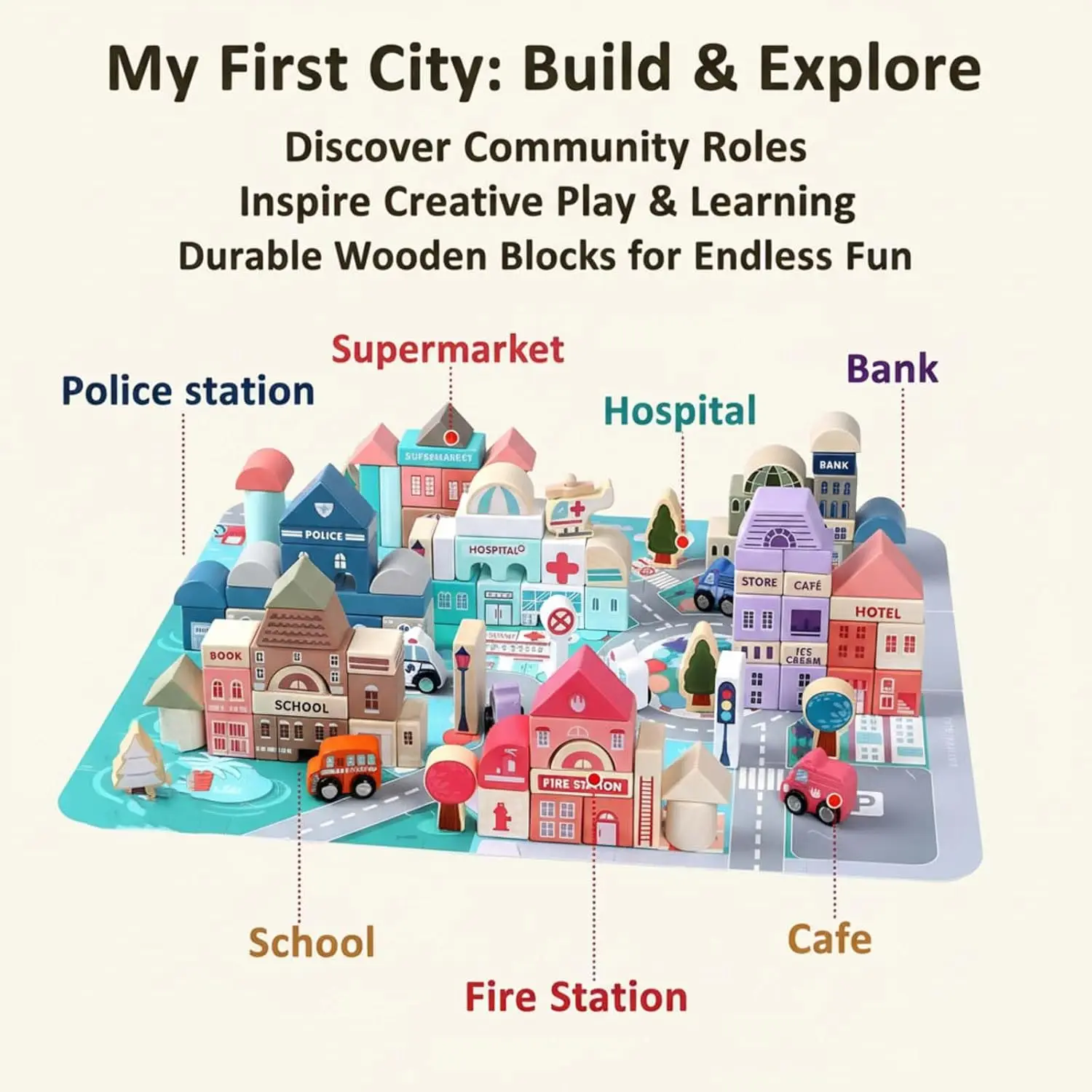 Ensemble de blocs de construction en bois Migargle, 115 pièces, jouet éducatif pour enfants d'âge préscolaire, construction de ville, empilage, 3+, cadeau d'anniversaire