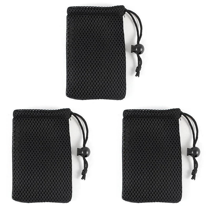 3Pcs Nylon Mesh Drawstring Storage Pouch Bag Multi Purpose Travel & Outdoor Activity Pouch For Digital Products