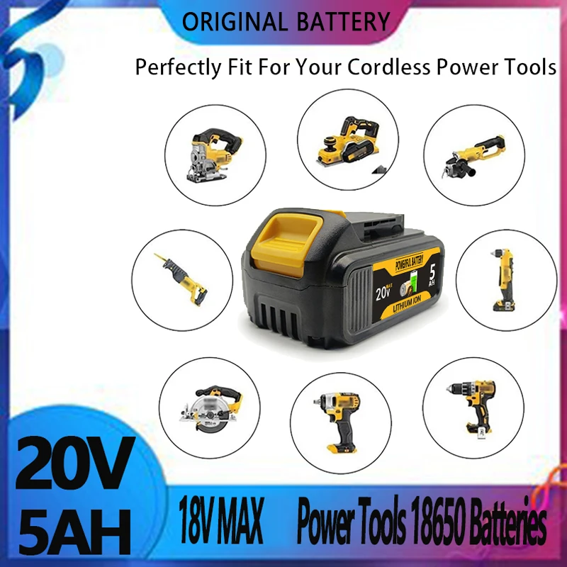 

20V 5.0Ah 6.0Ah Replaceable Li-ion Battery Compatible for Dewalt 18V MAX Power Tools Original Batteries