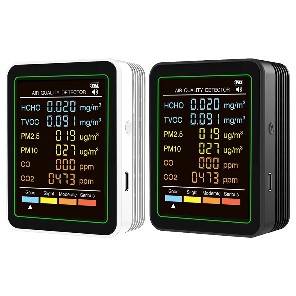 جهاز مراقبة جودة الهواء 6 في 1 في الوقت الحقيقي، جهاز اختبار جودة الهواء، كاشف درجة الحرارة والرطوبة المحمول للمنزل والمكتب والمدرسة #6