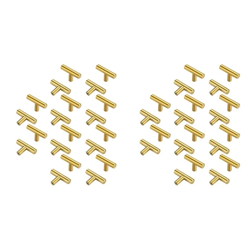 ABJI-40PCS Gold Cabinet Knobs 2 Inch,Brass Drawer Knobs Single Hole Gold T Bar Hardware Drawer Pulls For Home Cabinet Door